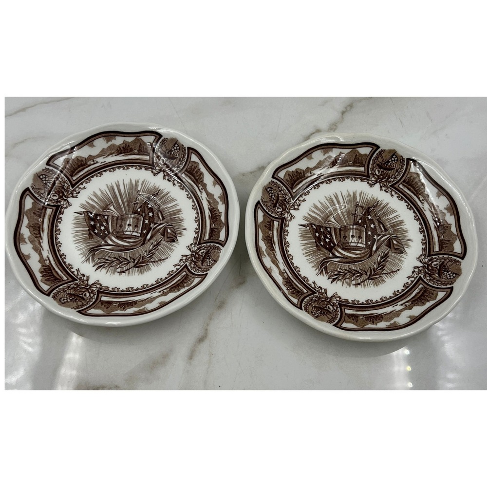 VTG J&G Meakin Americana Style House Ironstone Saucers Brown Set of 2 England